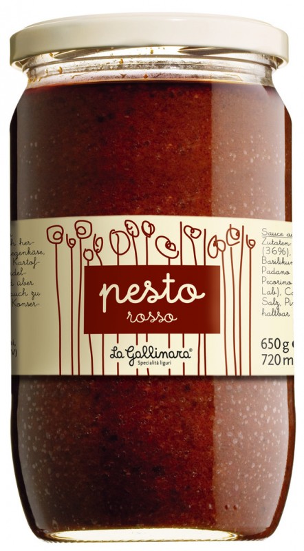 Pesto rosso, pesto de tomates sechees, La Gallinara - 650g - Verre