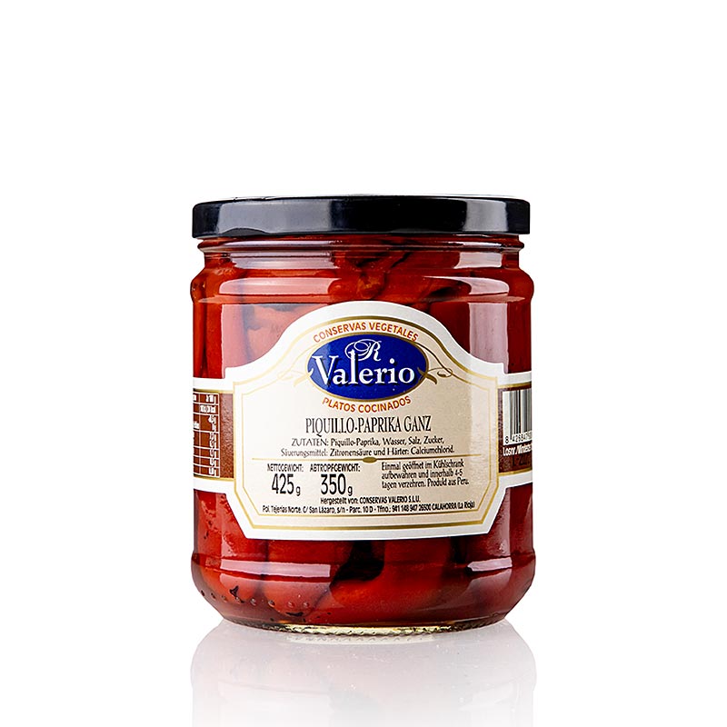 Pimiento Piquillo - Pimientos del piquillo enteros, Valerio - 425g - Vaso