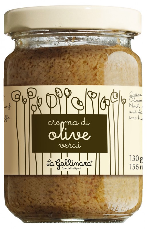 Crema di olive verdi, olivencreme lavet af grønne oliven, La Gallinara - 130 g - glas