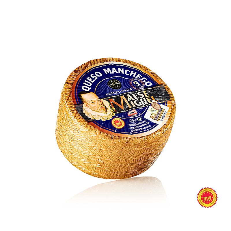 Manchego PDO, semi-hard cheese made from sheep`s milk, 3 months, 50% fat i.d.m. - approx. 1,000 g - vacuum