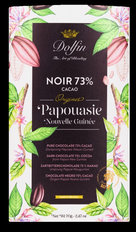 Tablette, Noir Papouasie Nouvelle Guinee 73%, Tafelschokolade, Zartbitter Papua Neuguinea 73%, Dolfin - 70 g - Stück