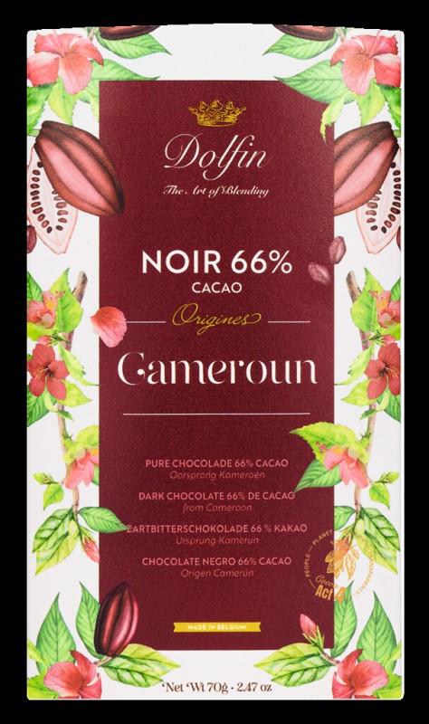 Tavoletta, Noir Sanaga 66%, tavoletta di cioccolato, Camerun fondente 66%, Dolfin - 70 g - Pezzo