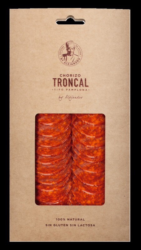 Lonchas de Chorizo Troncal, secadas al aire. Salami de cerdo con pimientos, fiambre, Alejandro - 100 gramos - embalar