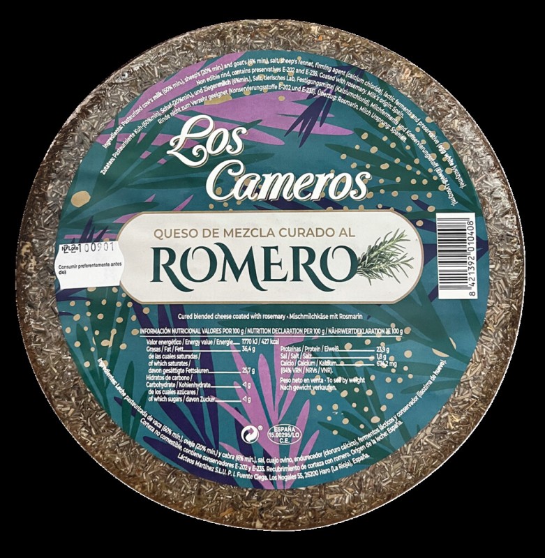 Queso de Mezcla Romero, matured mixed milk cheese with rosemary, Los Cameros - approx. 3.3 kg - kg