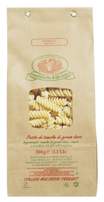 Fusilli, pates a la semoule de ble dur, Rustichella - 500g - paquet