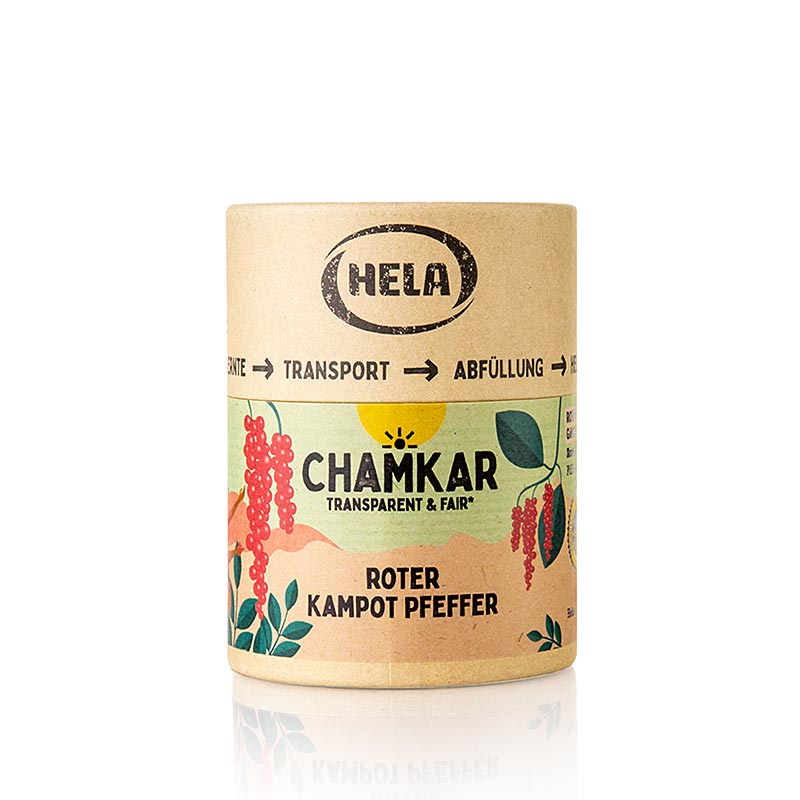 HELA Chamkar - Roter Kampot Pfeffer, getrocknet, ganz, g.g.A. - 100 g - Aromabox