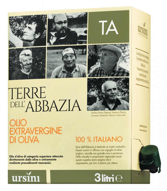 Olio ekstra djevicansko Terre dell`Abbazia vrecica u kutiji, ekstra djevicansko maslinovo ulje Terre dell`Abbazia, Ursini - 3,000ml - pack