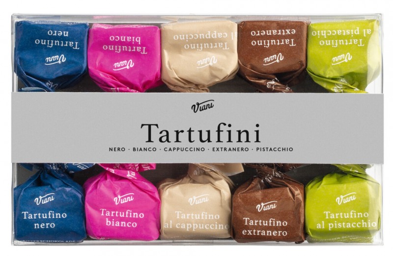 Tartufini dolci, astuccio da 10 pezzi, Gemischte Schokoladenpralinen mit Haselnüssen, Viani - 70 g - Packung