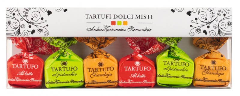 Tartufi dolci misti confezione, Schokoladentrüffel gemischt, Antica Torroneria Piemontese - 85 g - Packung