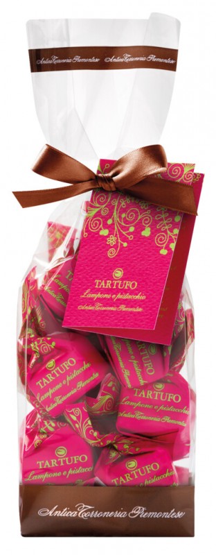 Tartufi dolci lampone e pistacchio, sacchetto, chocolate truffles with pistachios and raspberries, Antica Torroneria Piemontese - 200g - bag