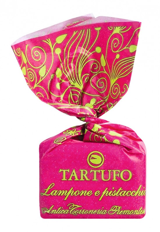 Tartufi dolci lampone e pistacchio, sacchetto, tartufo di cioccolato con pistacchi e lamponi, Antica Torroneria Piemontese - 200 g - borsa