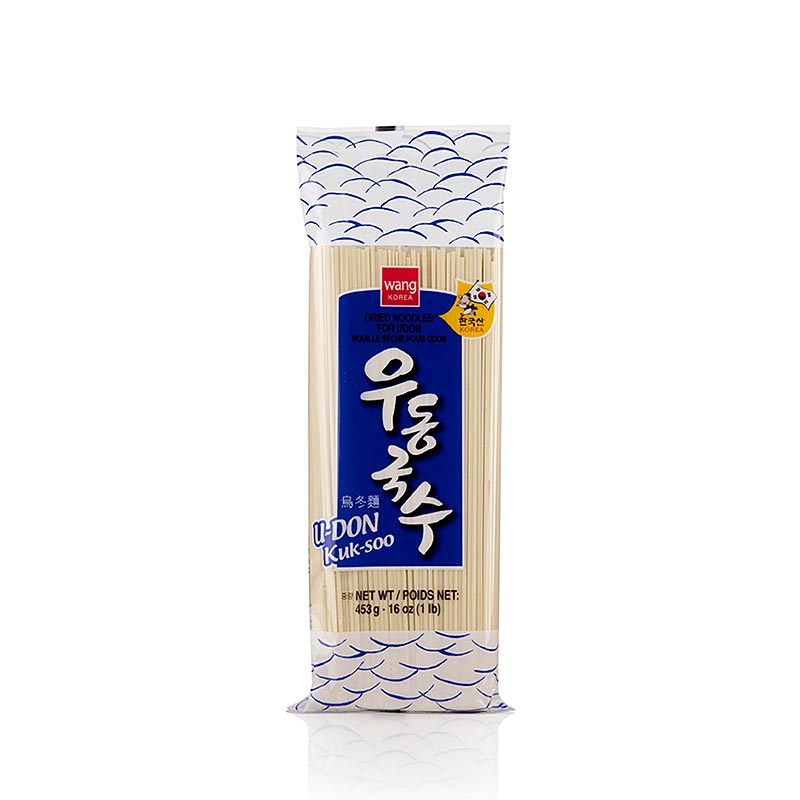 Udon noodles - wheat noodles, light, flat, 2mm, 21cm long, Wang, Korea - 453 g - bag