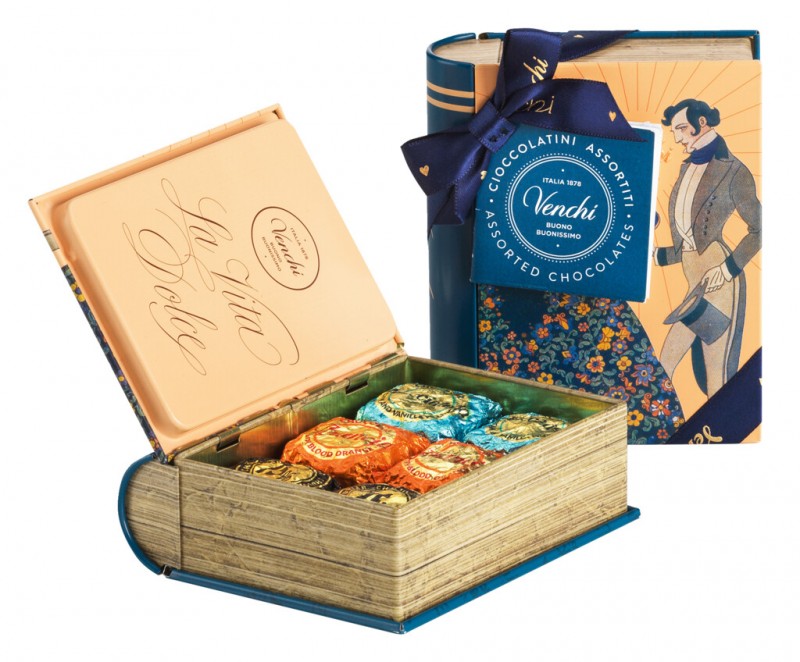 Mini Livre vintage, Melange de Chocolat, Coffret Cadeau Mini Livre, Venchi - 119g - Morceau