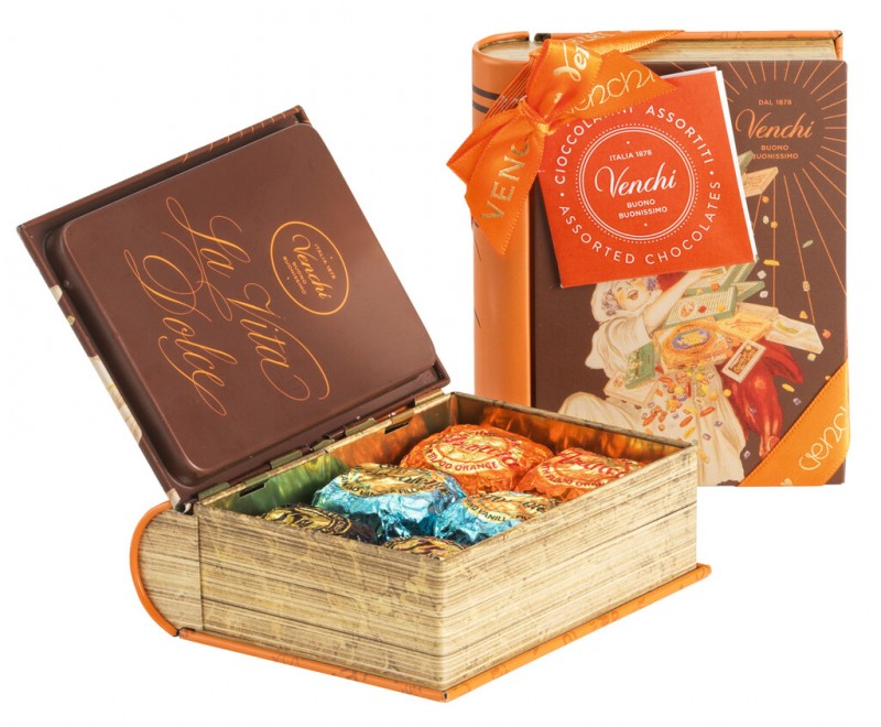 Mini Livre vintage, Melange de Chocolat, Coffret Cadeau Mini Livre, Venchi - 119g - Morceau