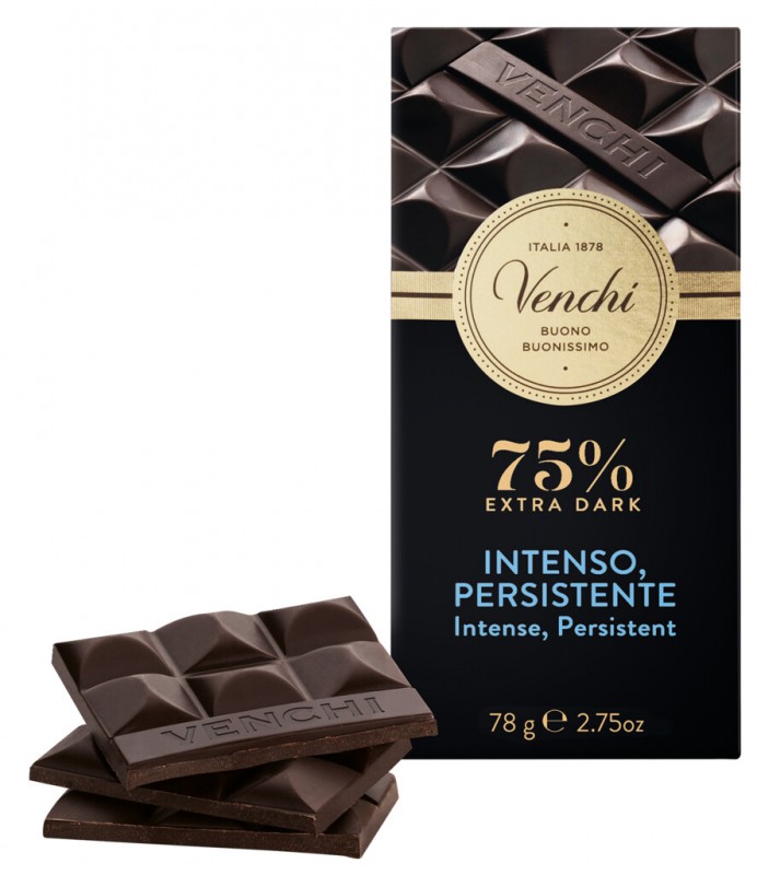 75% Dark Chocolate Bar, Zartbitterschokolade 75%, Venchi - 78 g - Stück