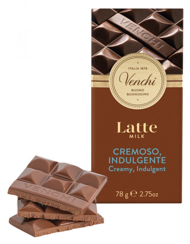 Barre de chocolat au lait, chocolat au lait, Venchi - 78g - Morceau