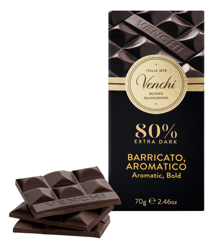 Tavoletta di Cioccolato Extra Fondente Barricata 80%, cioccolato fondente 80%, Venchi - 70 g - Pezzo