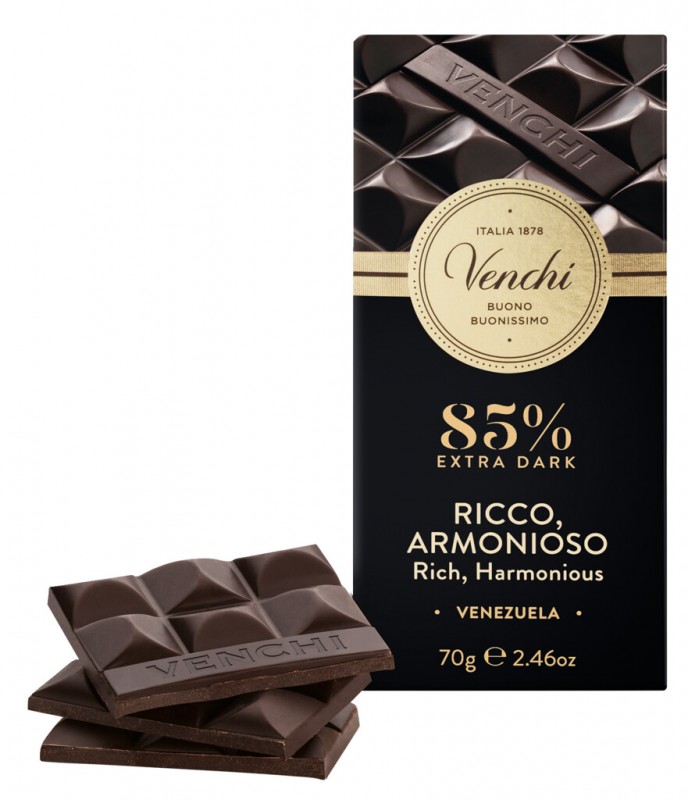 Tavoletta di Cioccolato Venezuela Fondente 85%, Cioccolato Fondente Extra 85%, Venchi - 70 g - Pezzo