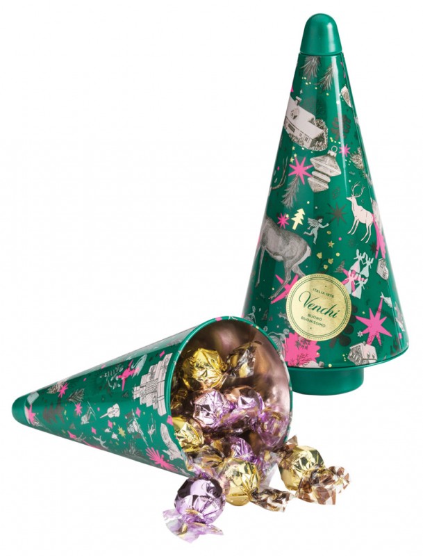 Christmas Anna Higgie Pine Metal Tin, fyrregave dase med chokoladepraliner, Venchi - 112 g - kan