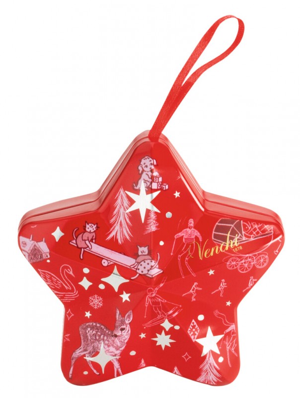 Star Metal Tin Bannecker, cutie cadou star cu comete de ciocolata, Venchi - 37 g - Bucata