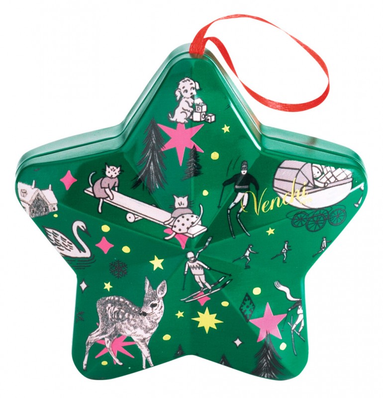 Star Metal Tin Bannecker, star gift tin with chocolate comets, Venchi - 37g - Piece