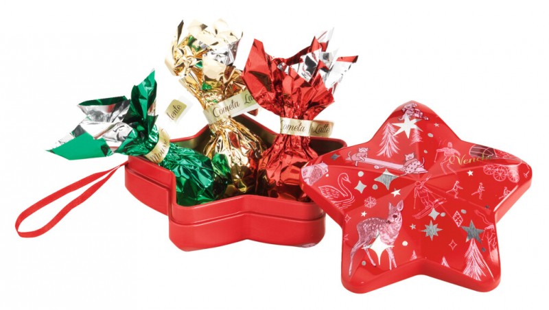 Star Metal Tin Bannecker, sterrengeschenkblik met chocoladekometen, Venchi - 37g - Deel