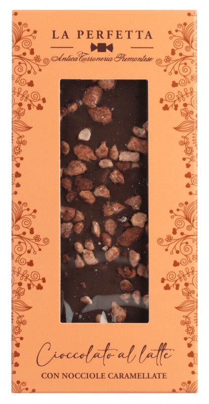 Tavoletta Cioccolato Latte e Nocciole Caramellate, whole milk chocolate with caramel. Hazelnut pieces, Antica Torroneria Piemontese - 85 g - Piece