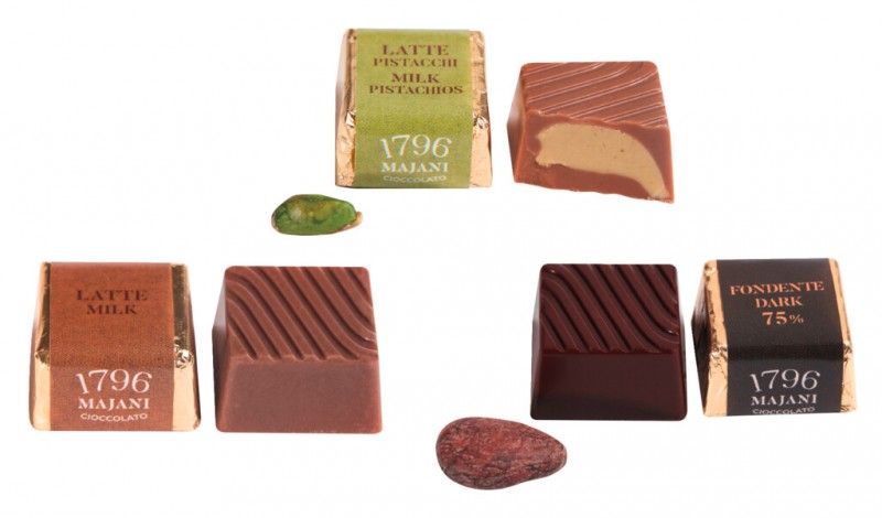 Regina 1796 Mix, praline mix. Pistachio cream+dark chocolate+milk chocolate, Majani - 2 x 500 g - kg