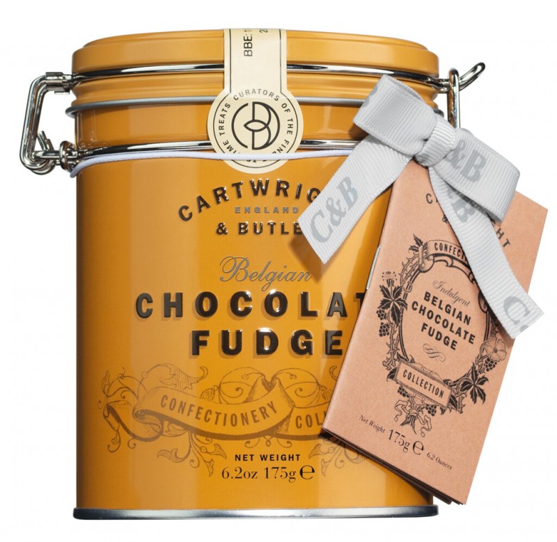 Belgian Chocolate Fudge, Weichkaramell mit Butter und Belgischer Schokolade, Cartwright & Butler - 175 g - Dose