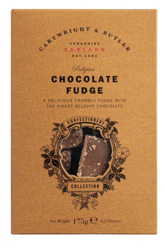 Belgian Chocolate Fudge, Weichkaramell mit Butter und Belgischer Schokolade, Cartwright & Butler - 175 g - Packung