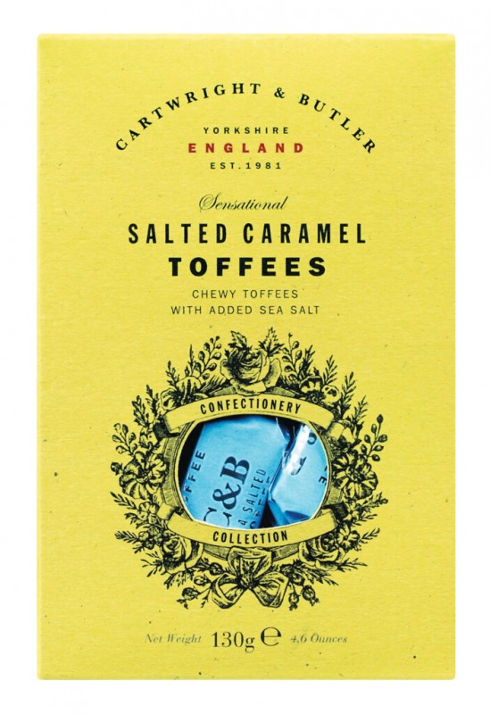 Toffees with Sea Salt, Cremiger Kaubonbon mit Meersalz, Cartwright & Butler - 130 g - Packung