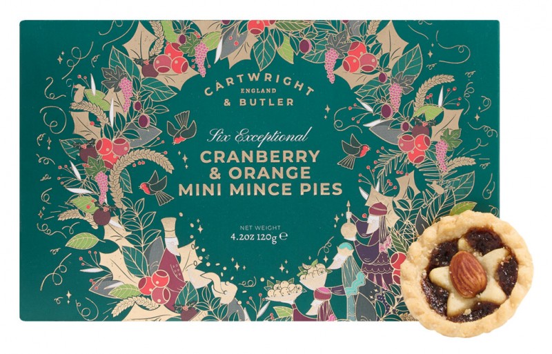 Cranberry en Orange Mini Mince Pies, Cranberry en Orange Mini Pies, Cartwright en Butler - 120g - pak