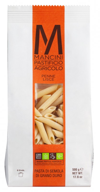 Penne Lisce, Hartweizengrießnudeln, Pasta Mancini - 500 g - Packung