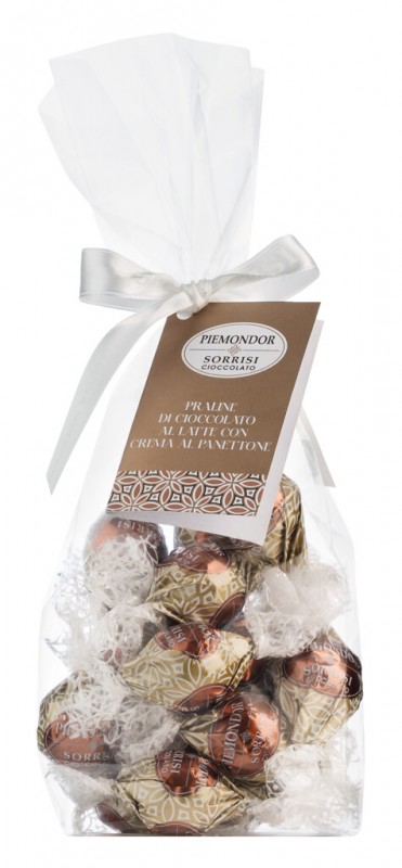 Cioccolatino al Panettone, pralina di cioccolato con ripieno di panettone, boella + sorrisi - 200 g - borsa