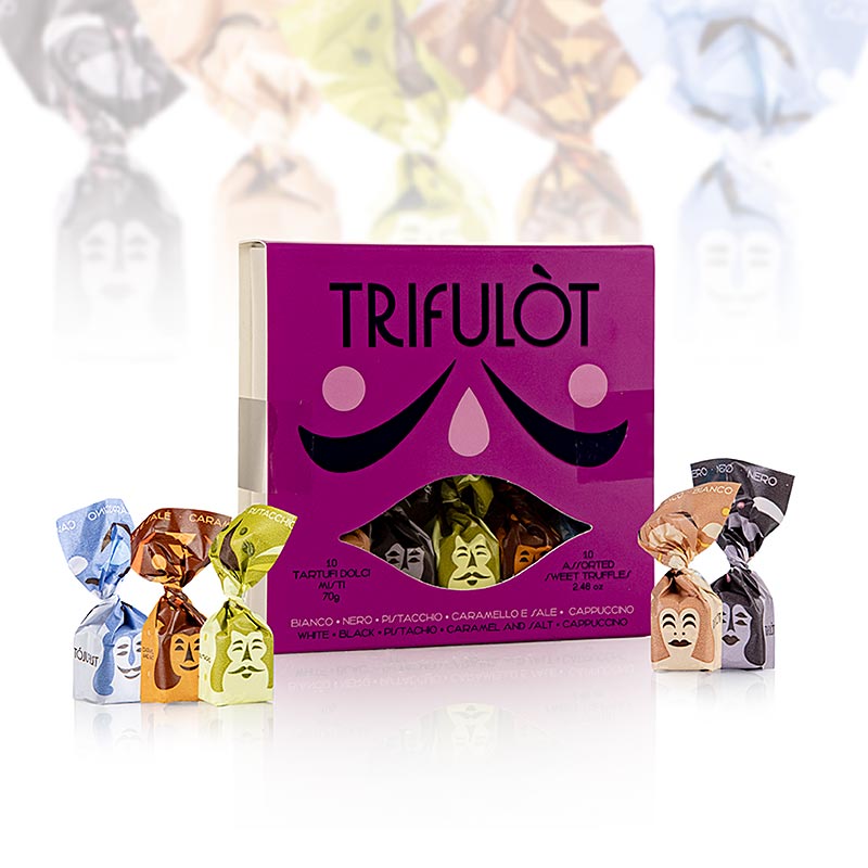 trifulot - Trüffelpralinen Alba mini, 5 Sorten (10 Stück), 70g, Tartuflanghe - 70 g, 10 Stück - Box