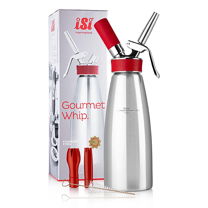 Espuma - Sproeier, Gourmet Whip Plus, compleet, mat roestvrij staal, 1 liter, rood - 1 st - karton