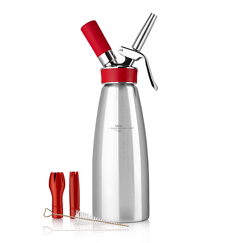 Espuma - Sproeier, Gourmet Whip Plus, compleet, mat roestvrij staal, 1 liter, rood - 1 st - karton