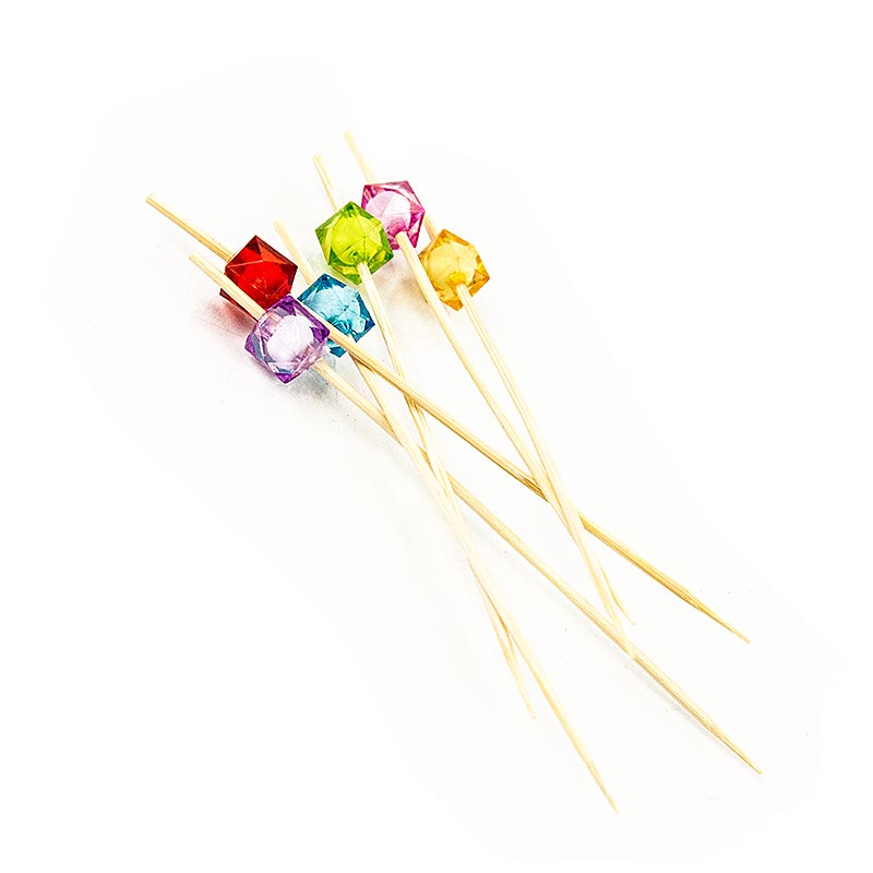 Bamboo skewers square, 12 cm, with colorful, clear, quad. Pearls - 40 hours - bag