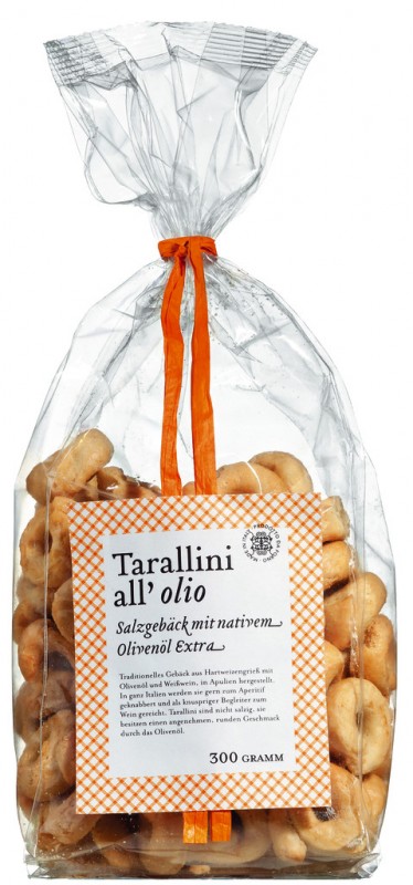 Tarallini con olio d`oliva extra virgine, biscuits sales a l`huile d`olive extra vierge, Viani - 300g - sac