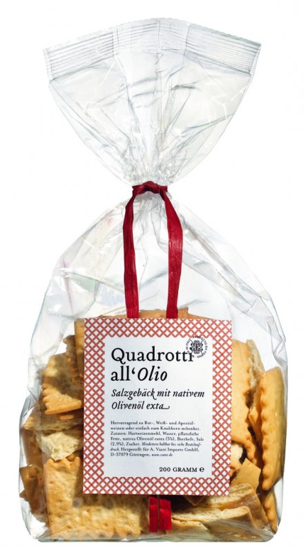 Quadrotti all`olio d`oliva extra virgine, biscuits sales a l`huile d`olive extra vierge, Viani - 200g - sac