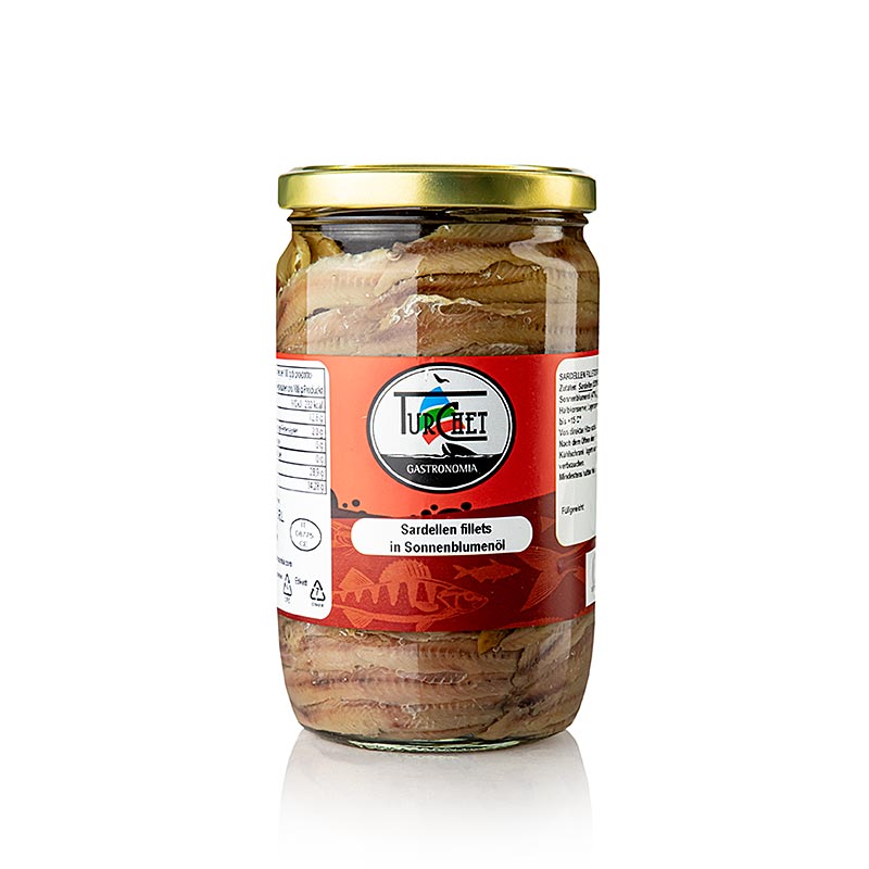 Sardellenfilets Filetti di Alici, in Sonnenblumenöl - 700 g - Glas