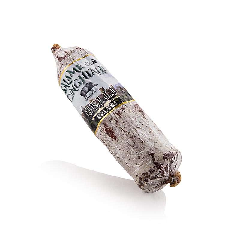 Salami al Cinghiale, platt, med flask och vildsvin, Gelli - ca 500 g - Losa