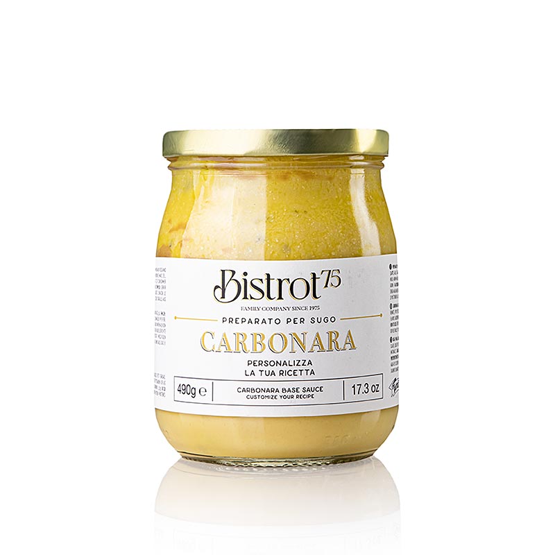 TARTUFLANGHE - Bistro 75 - Base Salsa all`Uovo alla Carbonara, senza bacon - 490 g - Bicchiere