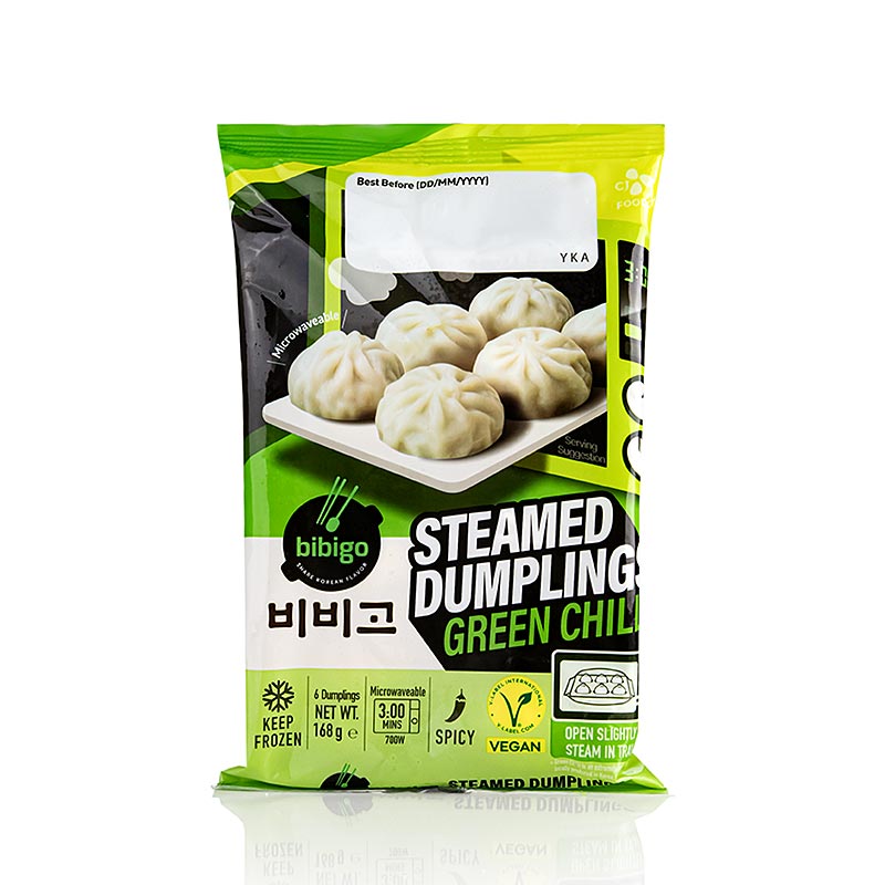 Steamed Dumpling - Green Chili (veggie), Dim Sum, Bibigo - 168 g, 6 Stück - Blister