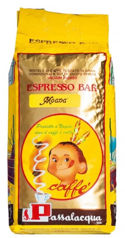 Moana caffe i grani, 100% arabica, bønner, passalacqua - 1,000 g - Taske