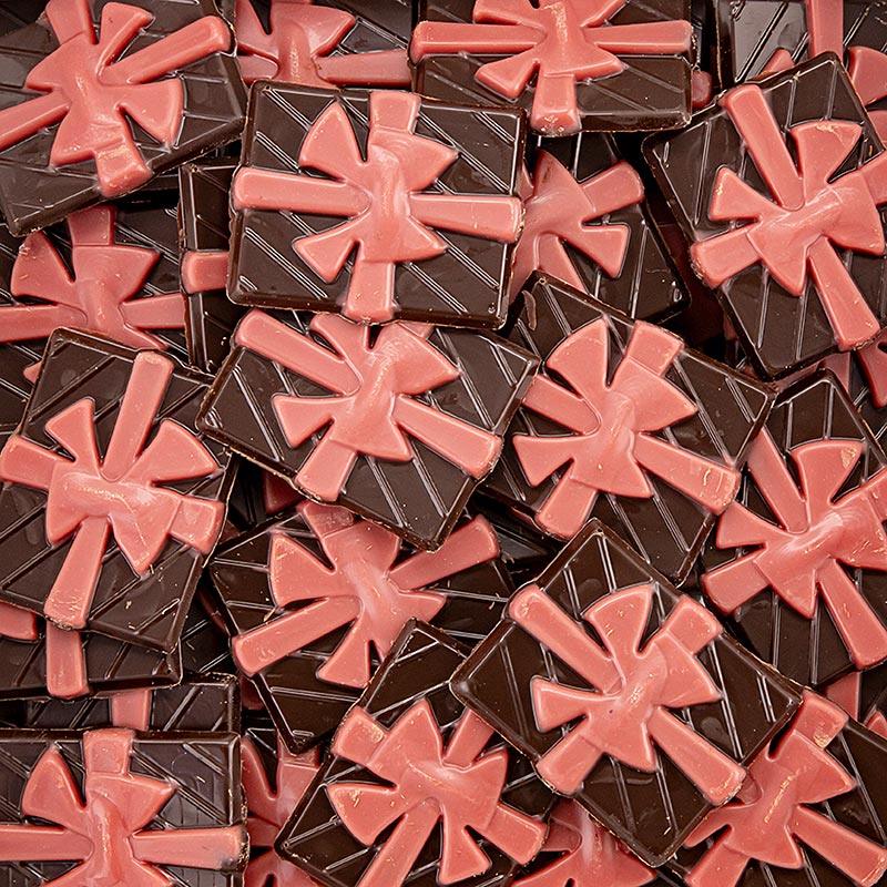 Gift with bow made of red chocolate, 30x36mm, Dobla (78238) - 620 g, 250 pieces - blister packs