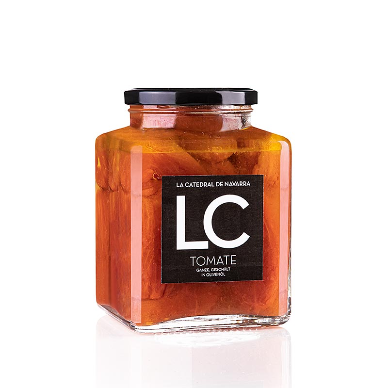 Tomate entero pelado - tomates entieres pelees a l`huile d`olive, LC - 975g - Verre