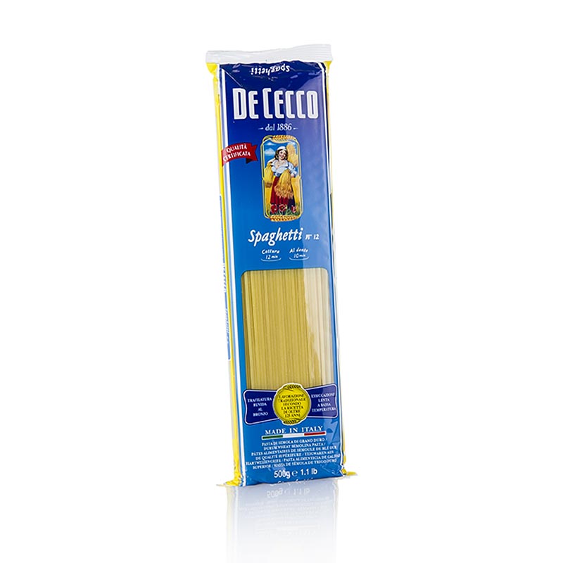 Spaghettis De Cecco, n°12 - 12 kg, 24 x 500 g - Papier carton