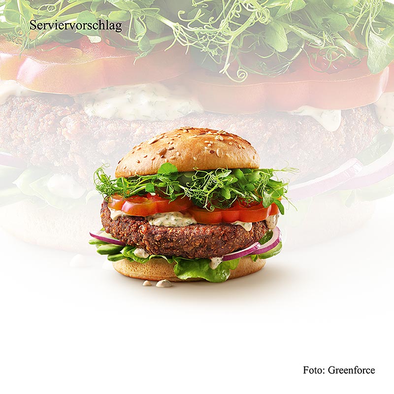 Hamburgueres veganos Greenforce, feitos de proteina de ervilha - 2,6kg, 20 x 130g - Cartao