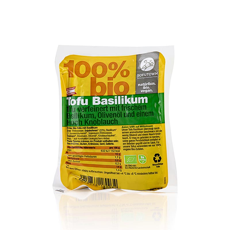 Tofu, stevig, basilicum, Tofutown, biologisch - 200g - vacuum